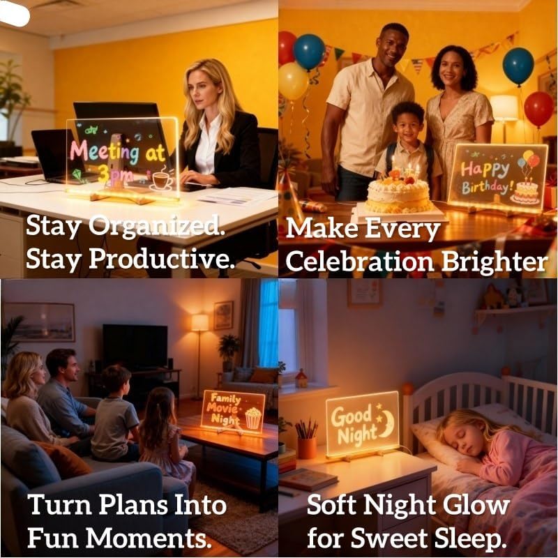 zimumoda LED Note Board with Colors – Acrylic Dry Erase Board with 10 Light Modes, 7 Fluorescent Markers & Eraser, USB Powered Light Up Drawing Board for Kids & Adults, LED Message Board for Home Office School - Image 5